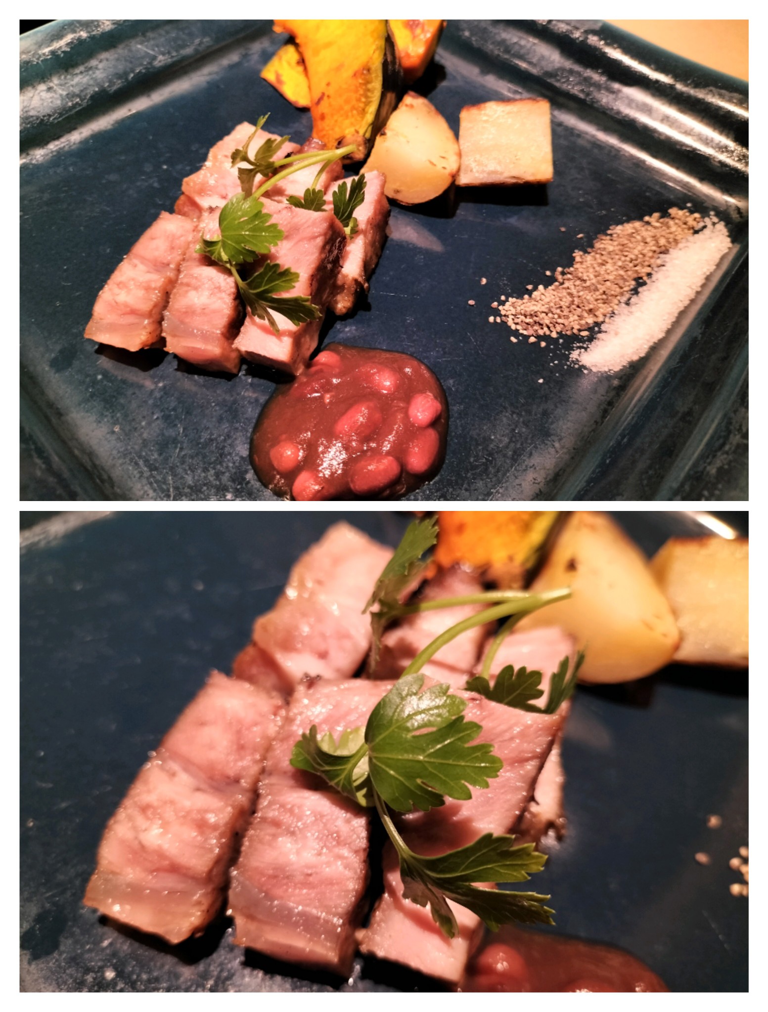 夕食の創作8,000円コースの肉料理