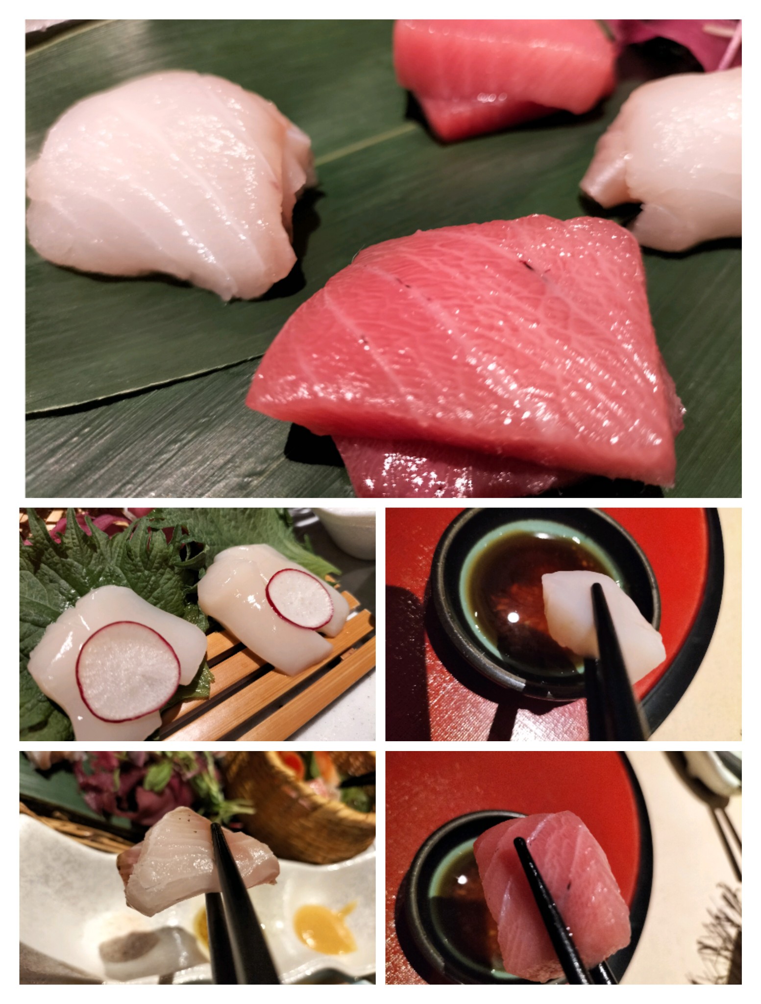 夕食の創作8,000円コースのタラの昆布締めのお刺身