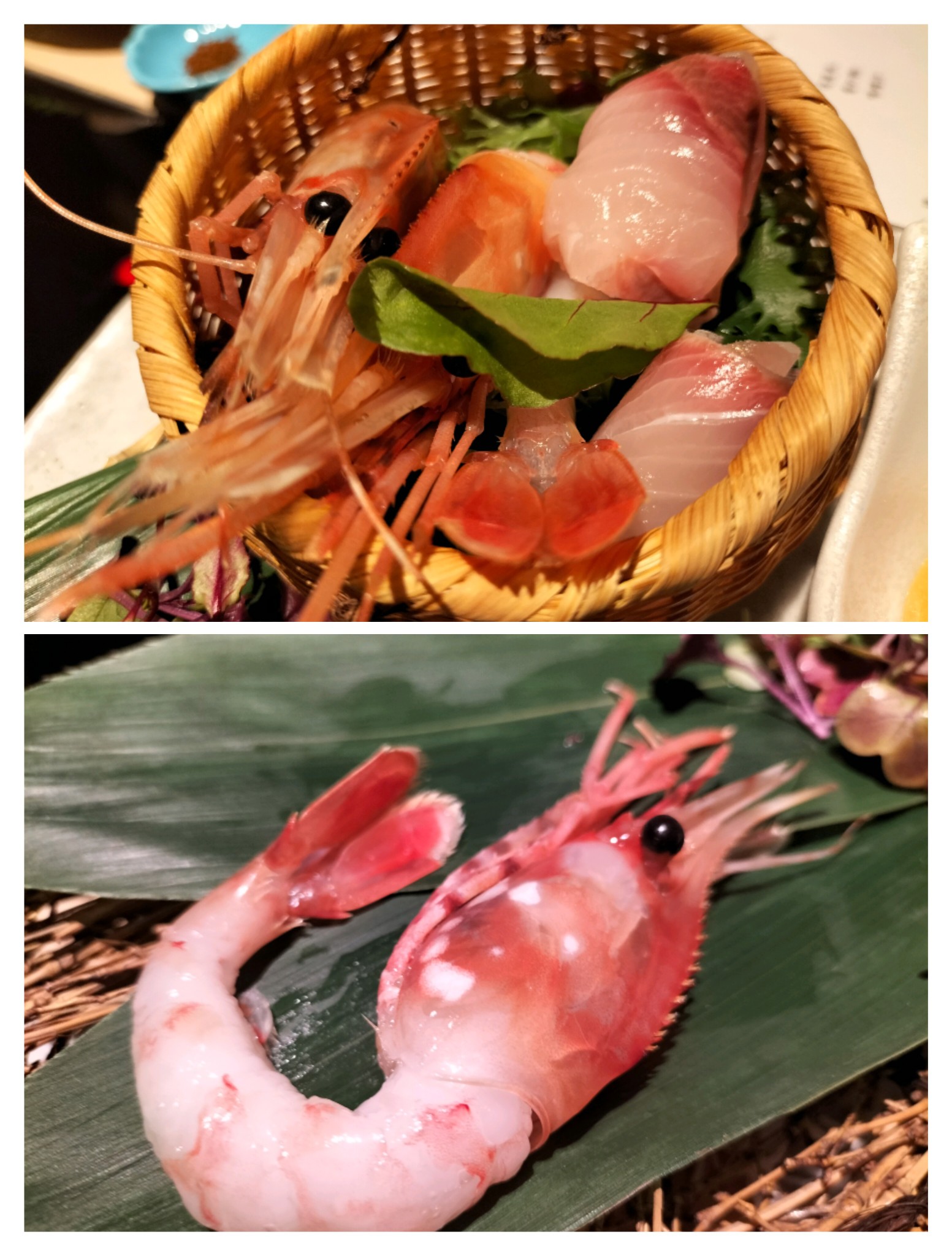 夕食の創作8,000円コースのボタンエビのお刺身