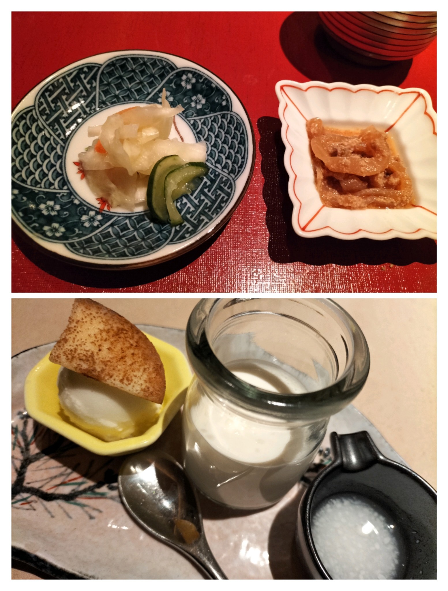 夕食の創作8,000円コースの飯のお供とデザート