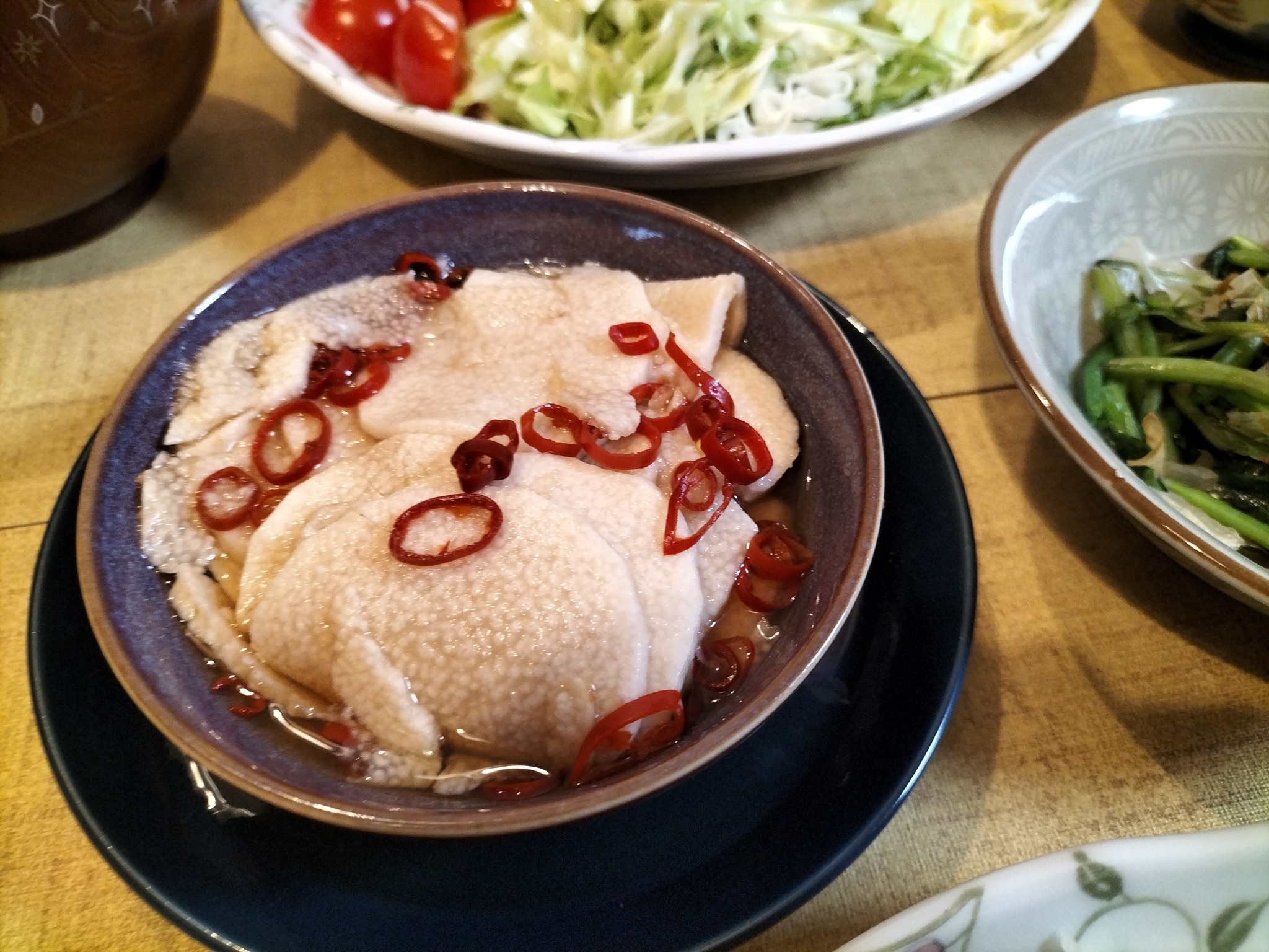 豚生姜焼きと合うおかずの長芋めんつゆ