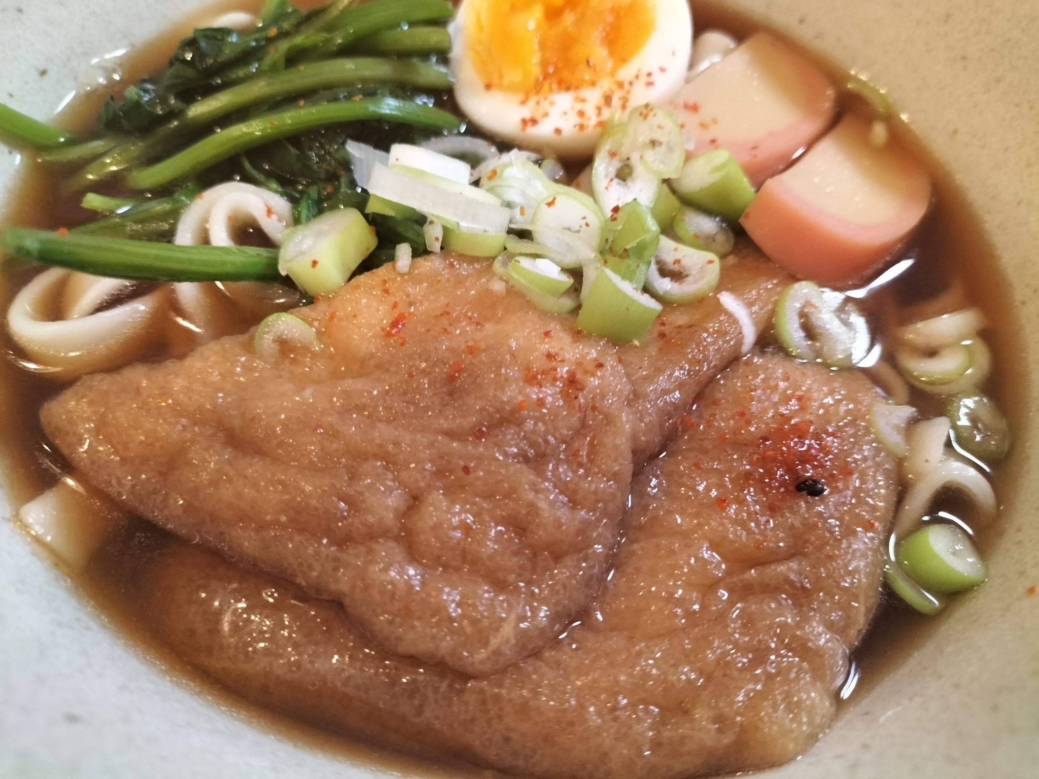 自宅で作ったあじわい釜きしめんのトッピング 