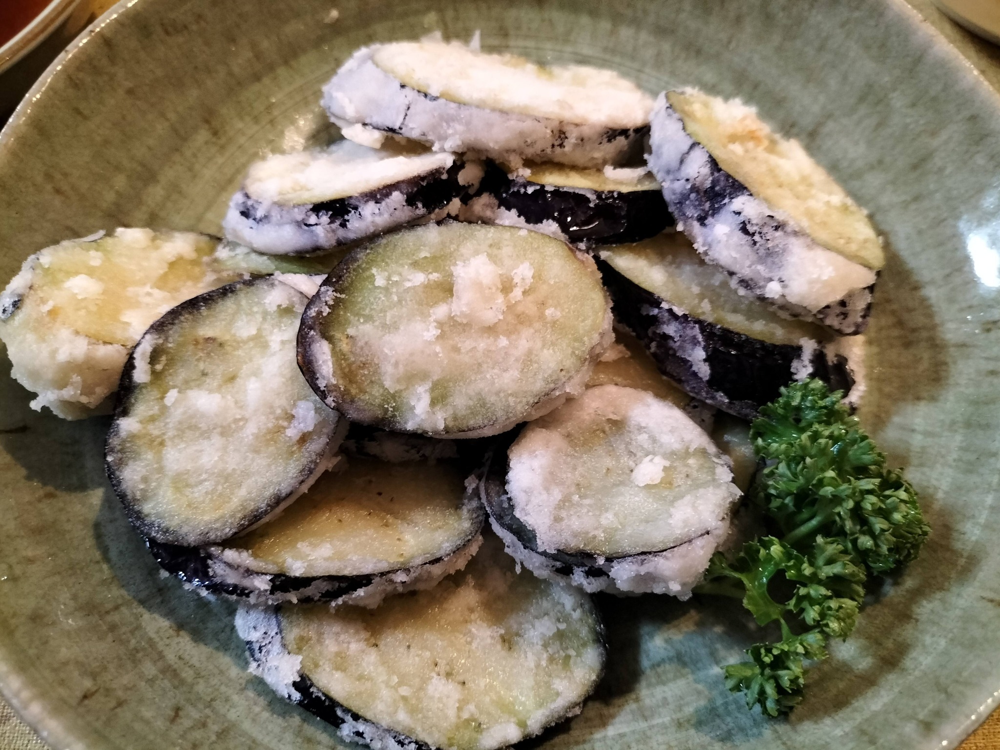 カレイのから揚げの献立：ナスの天ぷら